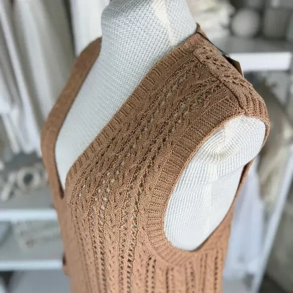 Women's Tan Knit Sweater Vest - Picture 5 of 8